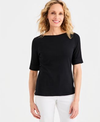 Женский хлопковый топ с вырезом лодочкой и коротким рукавом Style & Co