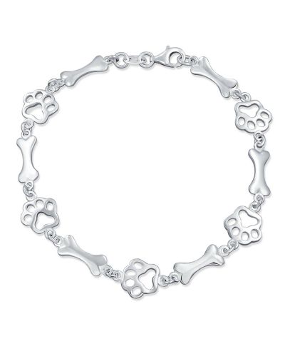 Bling Jewelry Best Friend Dog Paw Print Bone Multi Charm Bracelet Sterling Silver 7.5"