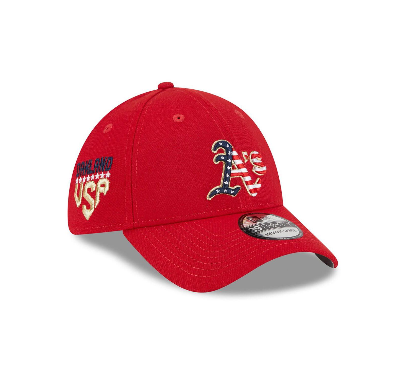 Мужская кепка New Era Red Oakland Athletics 2023 Fourth of July 39THIRTY Flex Fit