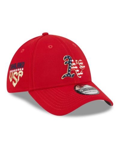 Мужская кепка New Era Red Oakland Athletics 2023 Fourth of July 39THIRTY Flex Fit