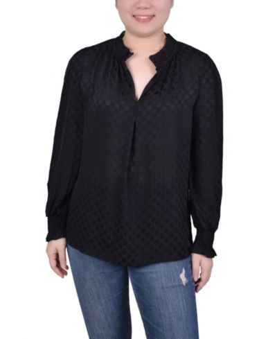 NY Collection Petite блузка с длинным рукавом и сборчатыми манжетами