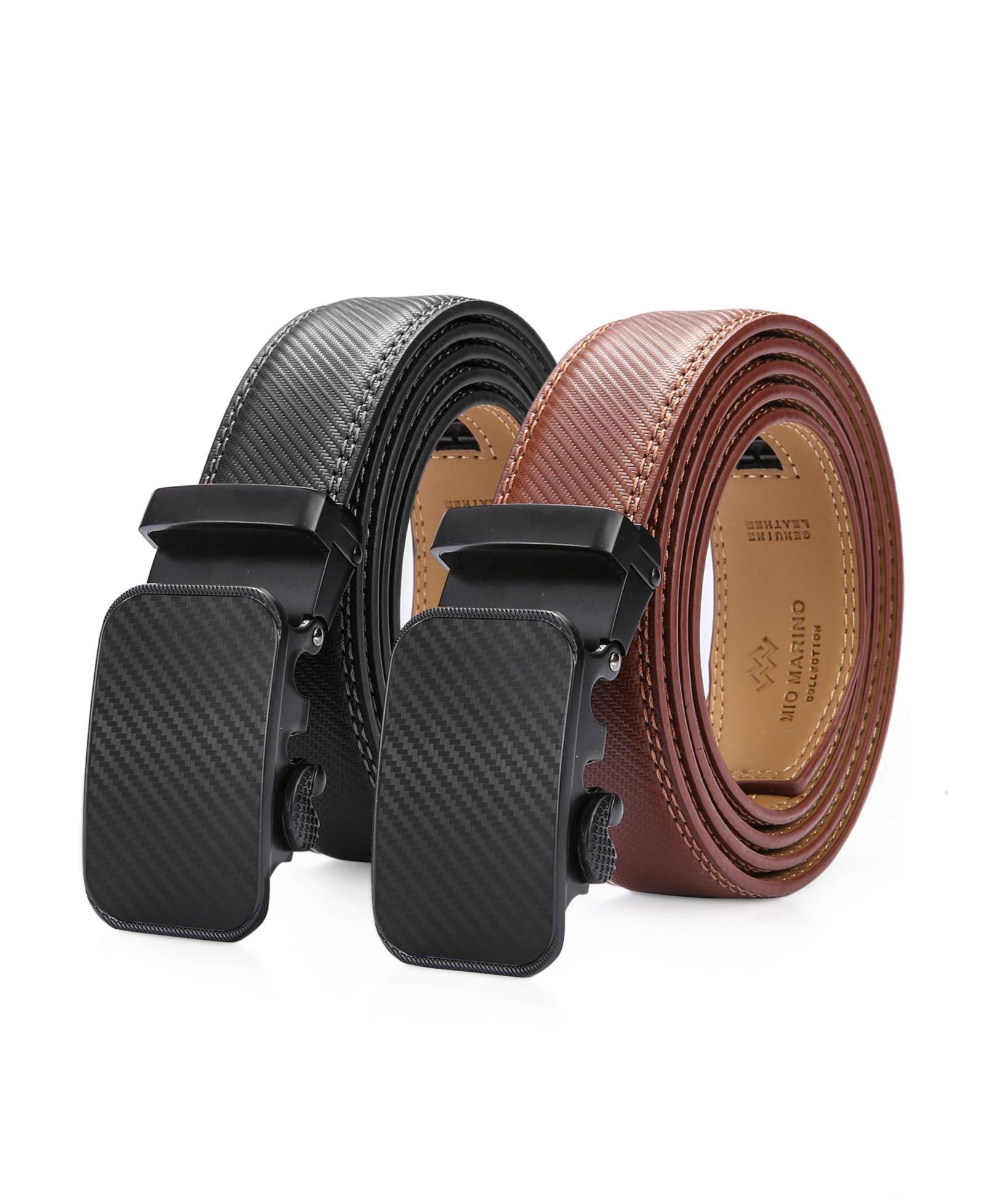 Mio Marino Men's Diagonal Weave 2 Pack Ratchet Belt