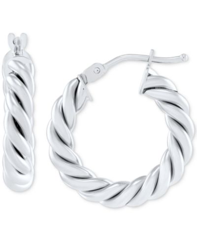 Italian Gold Twist-Style Tube Small Hoop Earrings in 10k Gold, 3/4"
