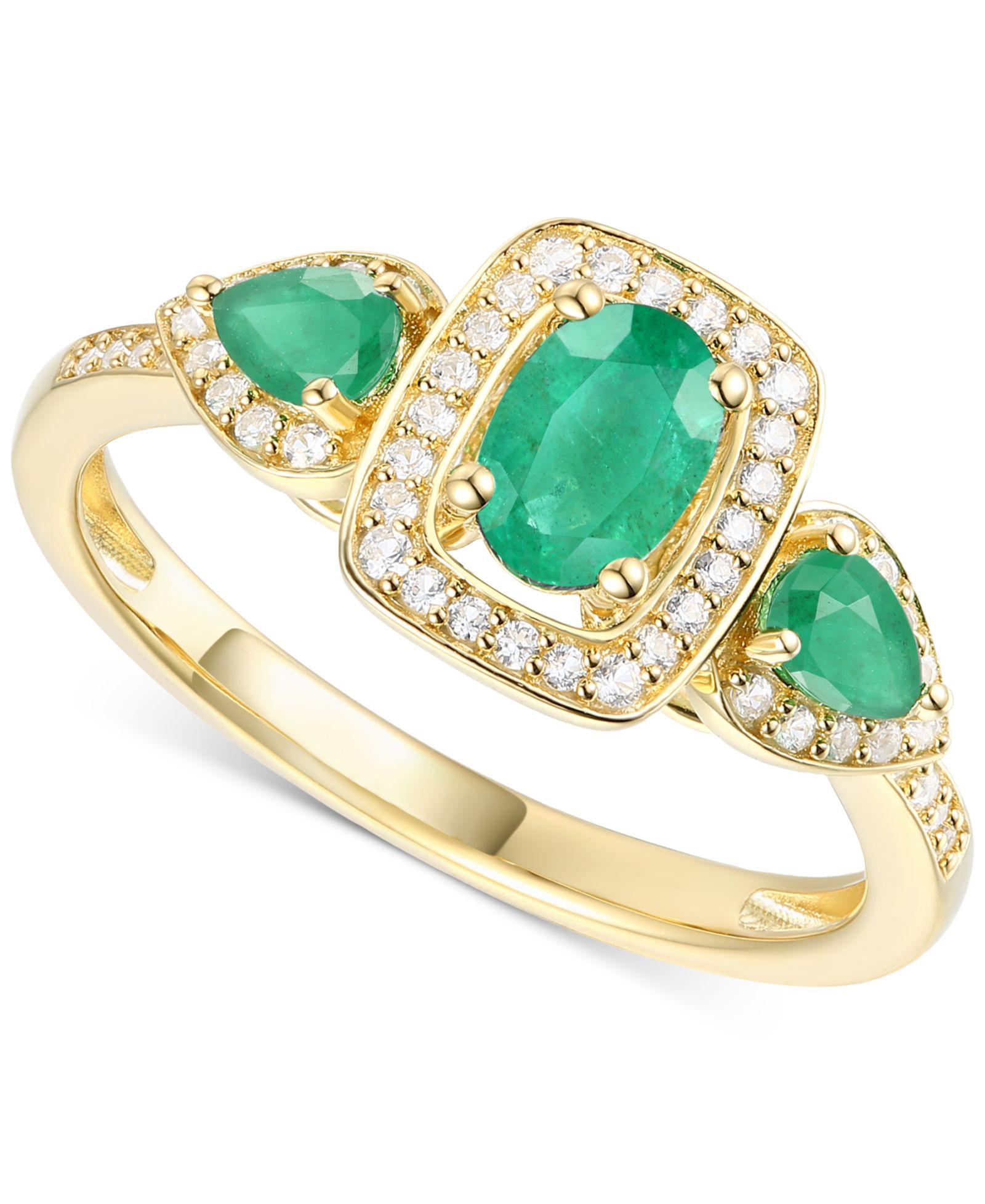 Кольцо Macy's Emerald (3/4 ct. t.w.) & Diamond (1/5 ct. t.w.) Three Stone Halo 14k Gold