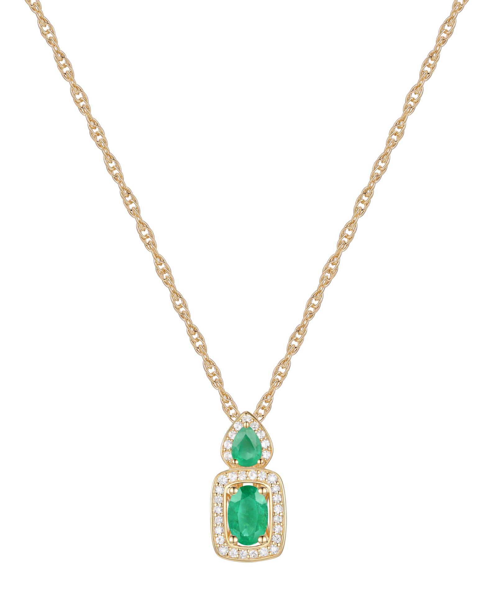 Подвеска-кулон Emerald & Diamond Halo 18" в 14k Gold