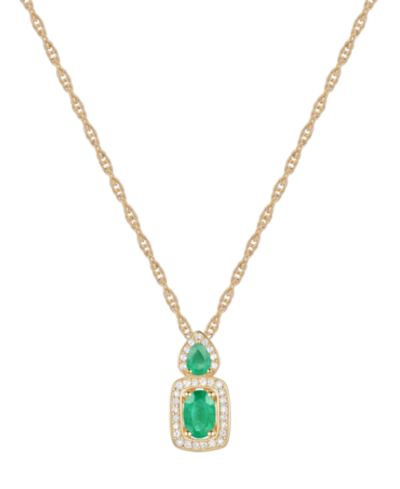 Emerald (1/2 ct. t.w.) & Diamond (1/6 ct. t.w.) Halo 18" Pendant Necklace in 14k Gold
