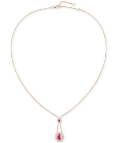 Ruby (1-1/2 ct. t.w.) & Diamond (1/3 ct. t.w.) Halo Lariat Necklace in 14k Gold, 16-18"