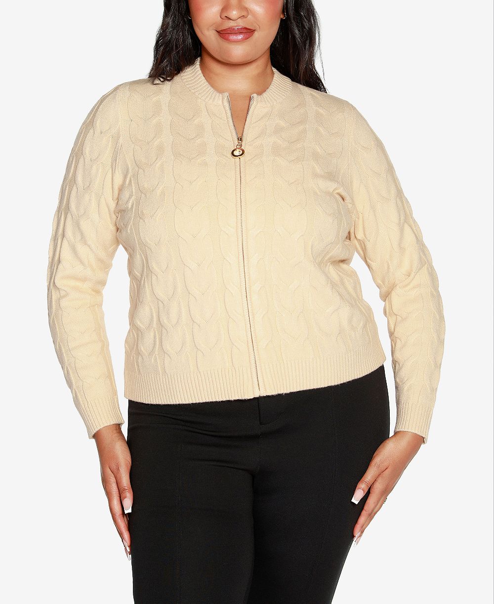 Belldini Black Label Plus Size Zip Cable Sweater