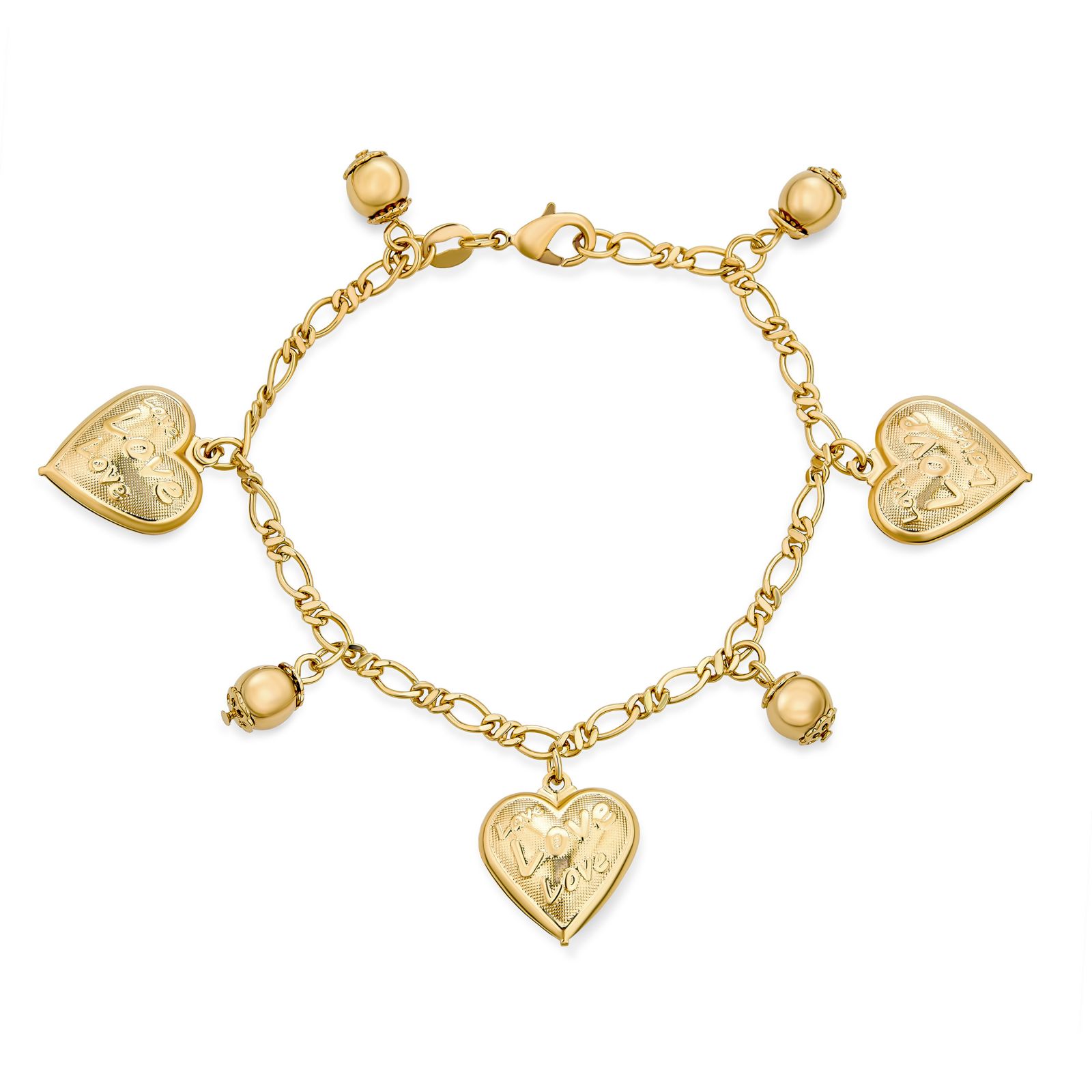 Bling Jewelry Romantic Word Message Love Multi Hearts Charm Bracelet Gold Plated 7.5 Inch