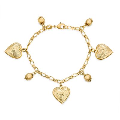 Bling Jewelry Romantic Word Message Love Multi Hearts Charm Bracelet Gold Plated 7.5 Inch
