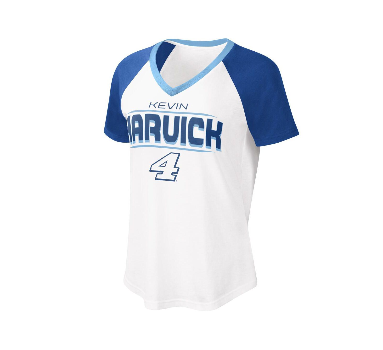 Женская футболка G-III 4Her by Carl Banks White, Blue Kevin Harvick Overtime V-Neck