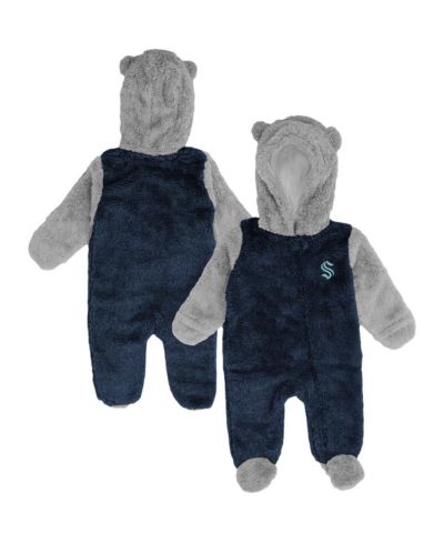 Newborn and Infant Boys and Girls Navy Seattle Kraken Game Nap Teddy Fleece Bunting Full-Zip Sleeper
