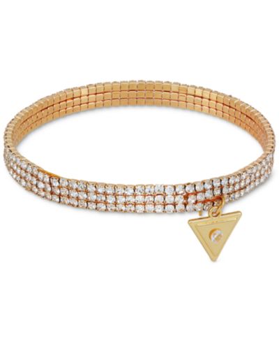 Браслет GUESS Gold-Tone V Logo Charm Rhinestone Stretch
