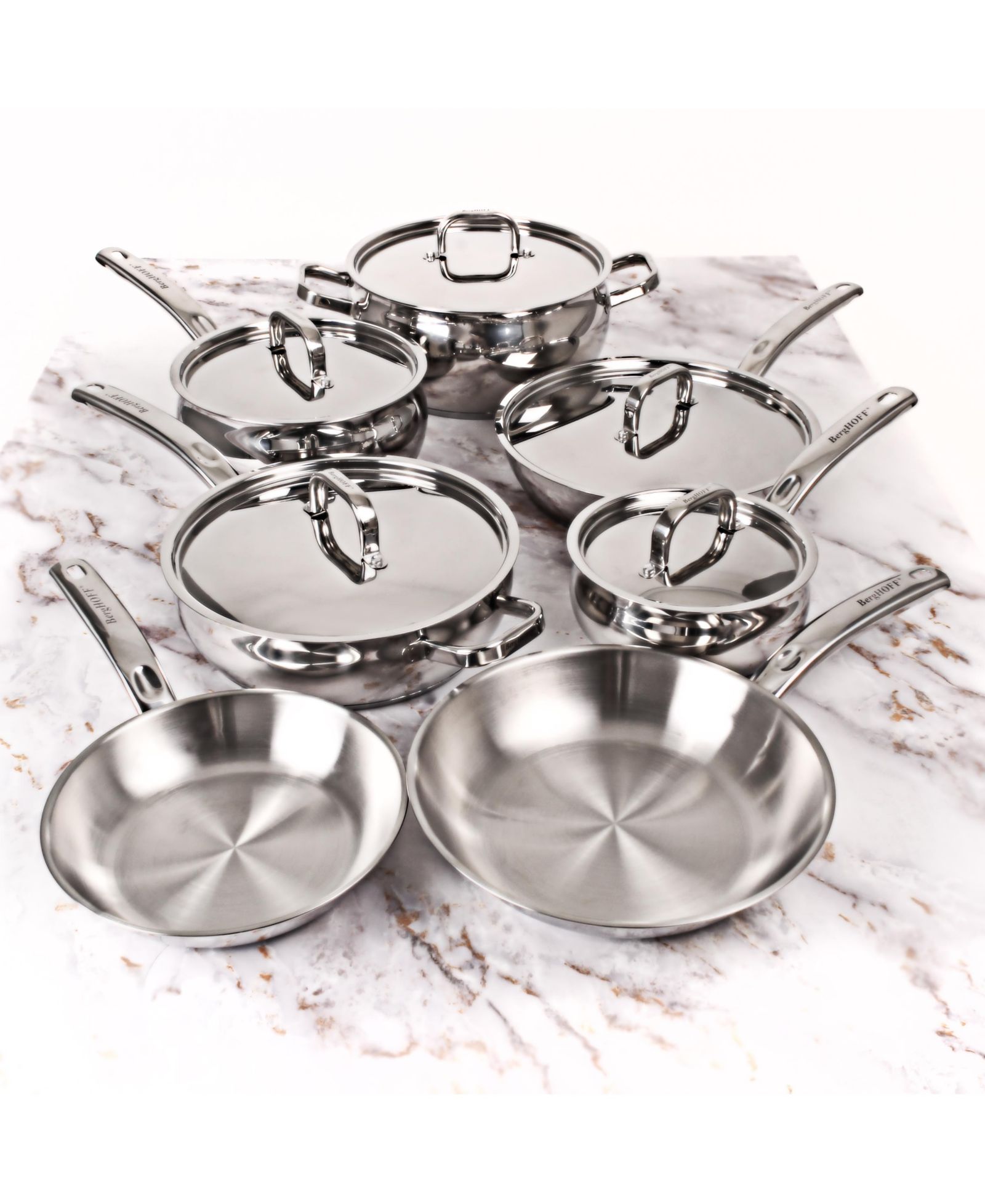 BergHOFF Belly Shape 12pc 18/10 Stainless Steel Cookware Set, SS Lids