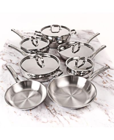 BergHOFF Belly Shape 12pc 18/10 Stainless Steel Cookware Set, SS Lids