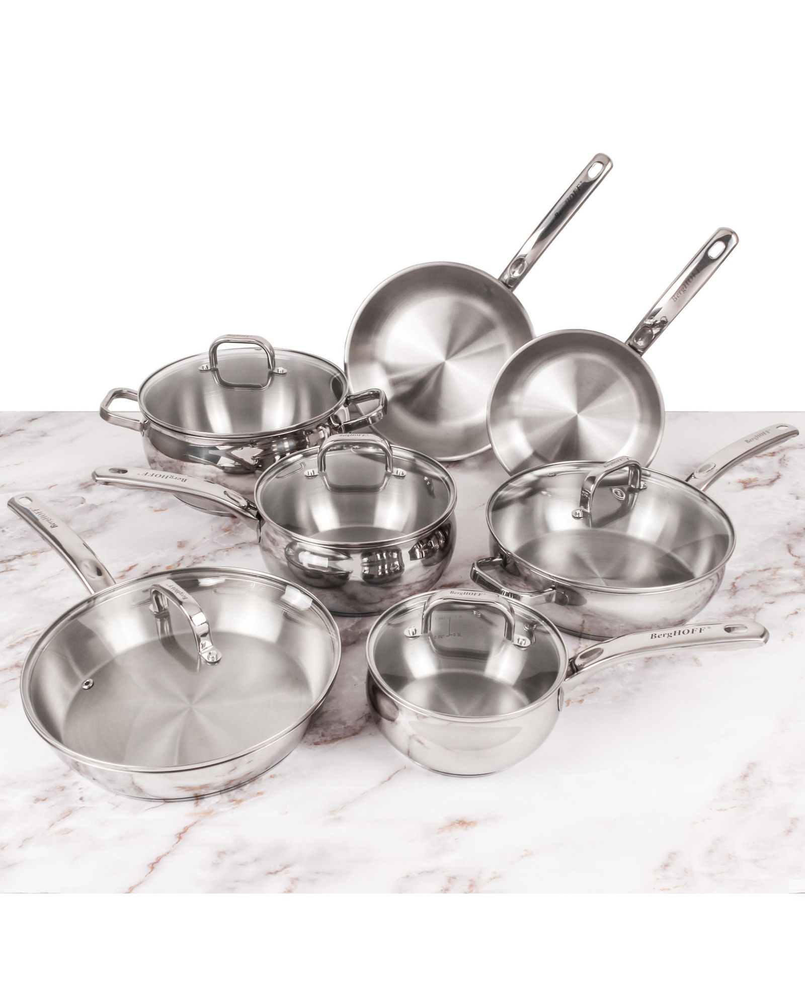 Набор кухонной посуды BergHOFF Belly Shape 12pc 18/10 Stainless Steel, Glass Lids