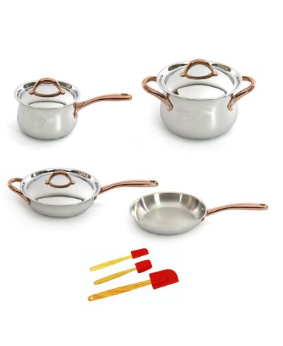BergHOFF Ouro Gold 10Pc 18/10 Stainless Steel Cookware Set, SS Lids, Rose Gold Handles