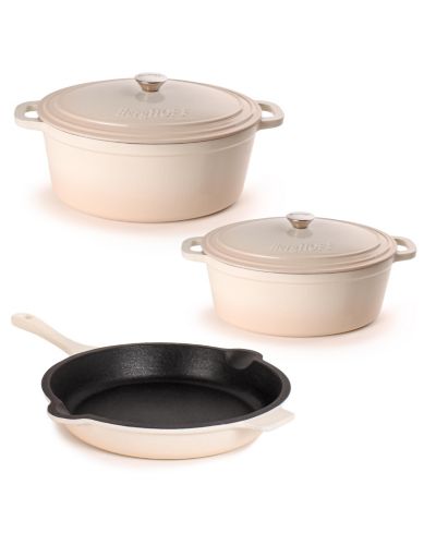 BergHOFF Neo 5pc Cast Iron Oval Dutch Oven Set with 10" Fry Pan, 5qt. and 8qt.
