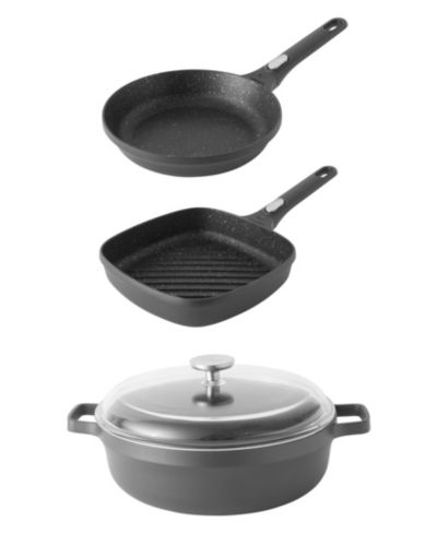 BergHOFF GEM 4Pc Nonstick Cast Aluminum Cookware Set, Fry pan, Grill Pan and Saute Pan