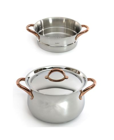 BergHOFF Ouro Gold 3pc 18/10 SS Steamer Set, SS Lids, Rose Gold Handles