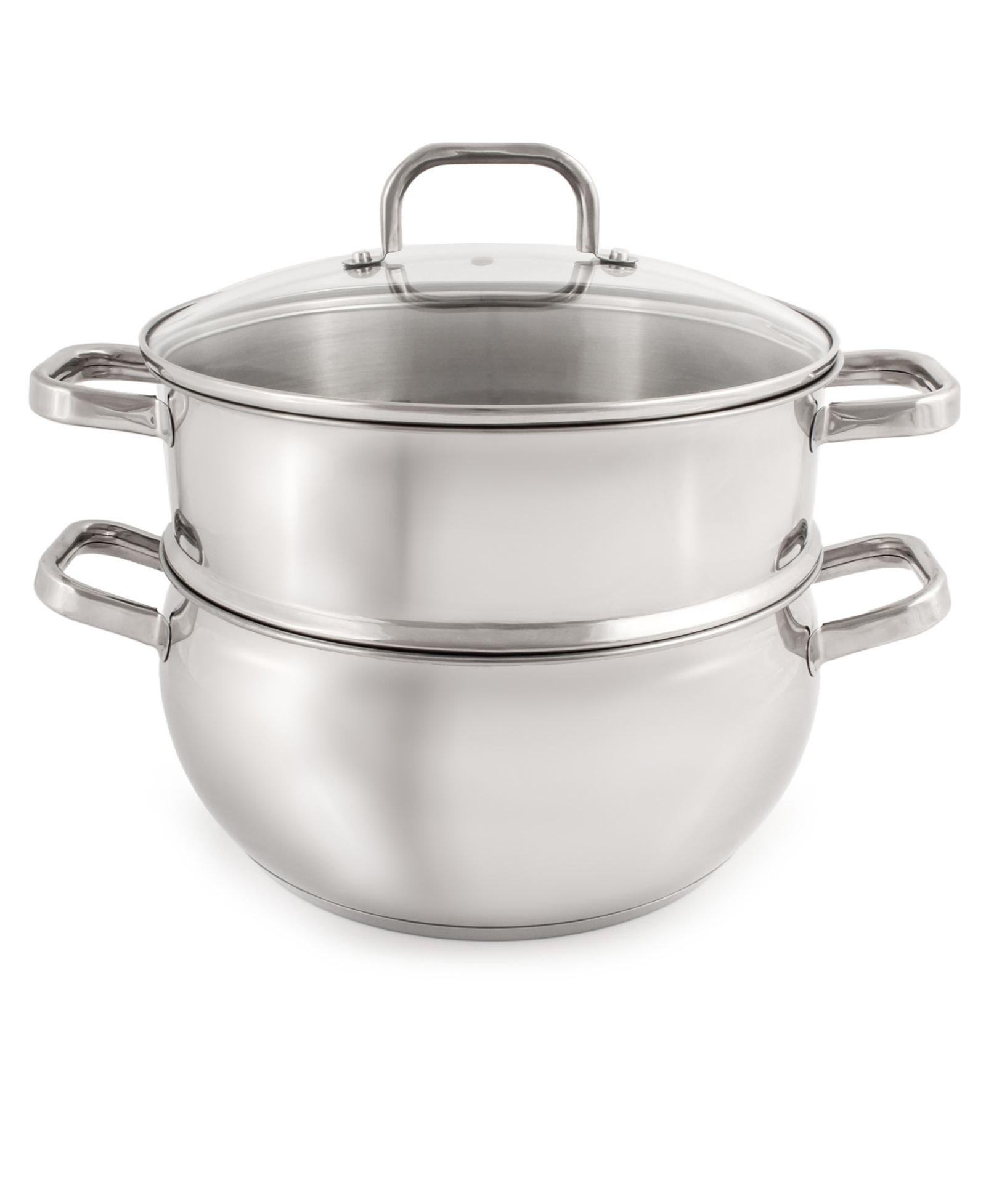 BergHOFF Belly Shape 3pc 18/10 Stainless Steel Steamer Set with Glass Lid