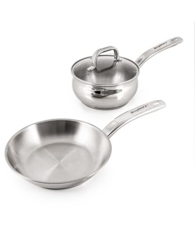 BergHOFF Belly Shape 3pc 18/10 Stainless Steel Fry Pan and Saucepan Cookware Set with Glass Lid