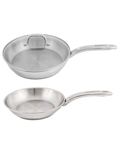 BergHOFF Belly Shape 3pc 18/10 Stainless Steel Fry Pan and Skillet Cookware Set with Glass Lid