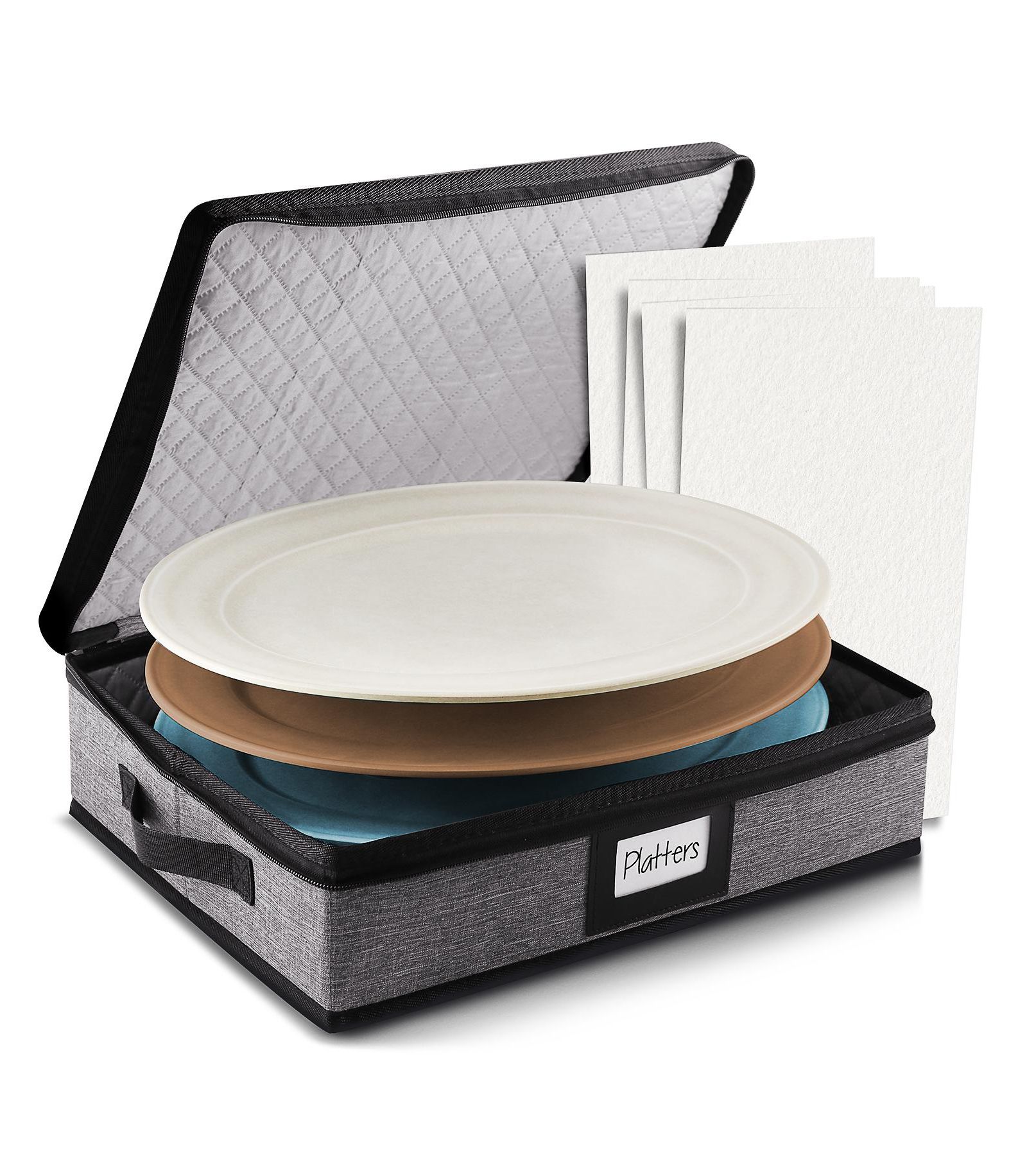 Hard Shell Fine China Platter Storage Case - Holds 4 Wide Platters