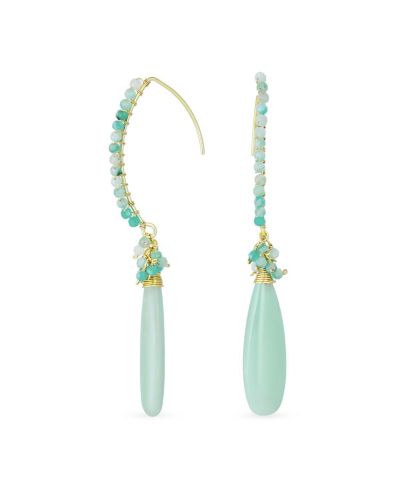 Bling Jewelry Crystal Wire Purple Amethyst Tourmaline Amazonite Teardrop Dangle Earrings
