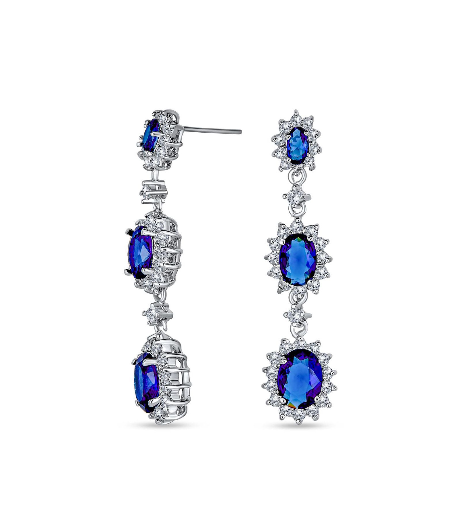 Серьги-люстры Bling Jewelry с синим сапфиром CZ и тройным ореолом