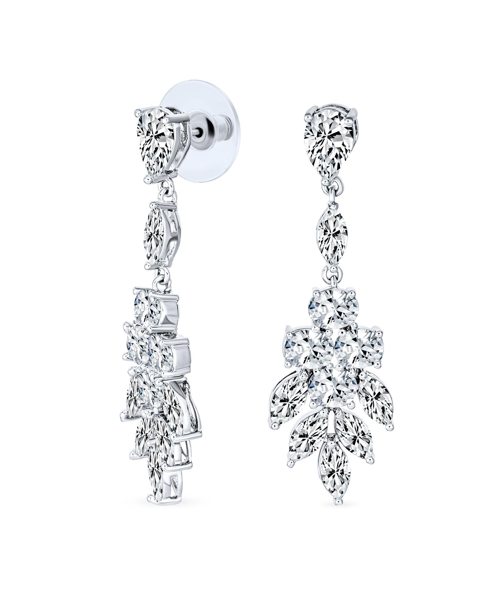 Свадебные серьги Bling Jewelry Marquise Cluster Cubic Zirconia CZ Leaf Teardrop Chandelier Dangle