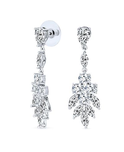 Bling Jewelry Elegant Teardrop Marquise Cluster CZ Cocktail Statement Chandelier Earrings