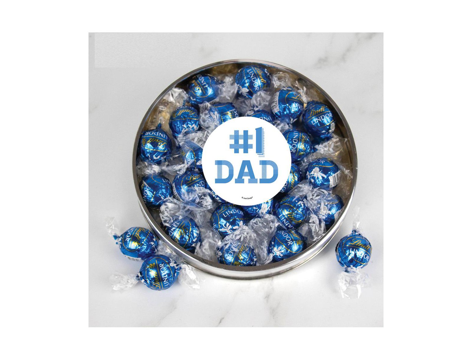 Just Candy Father's Day Candy Gift Tin with Chocolate Lindor Truffles by Lindt Large Plastic Tin with Sticker, 24 Pieces