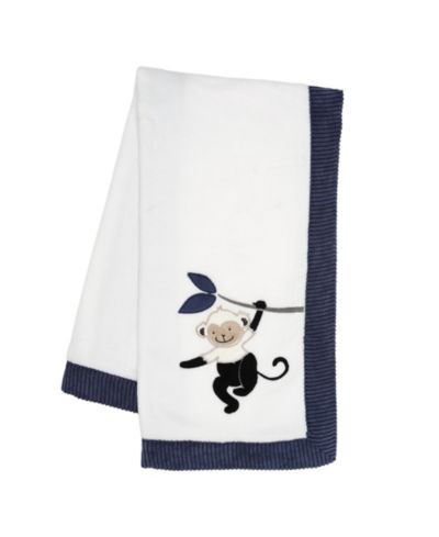 Lambs & Ivy Мягкое флисовое детское одеяло Jungle Party White/Navy Monkey