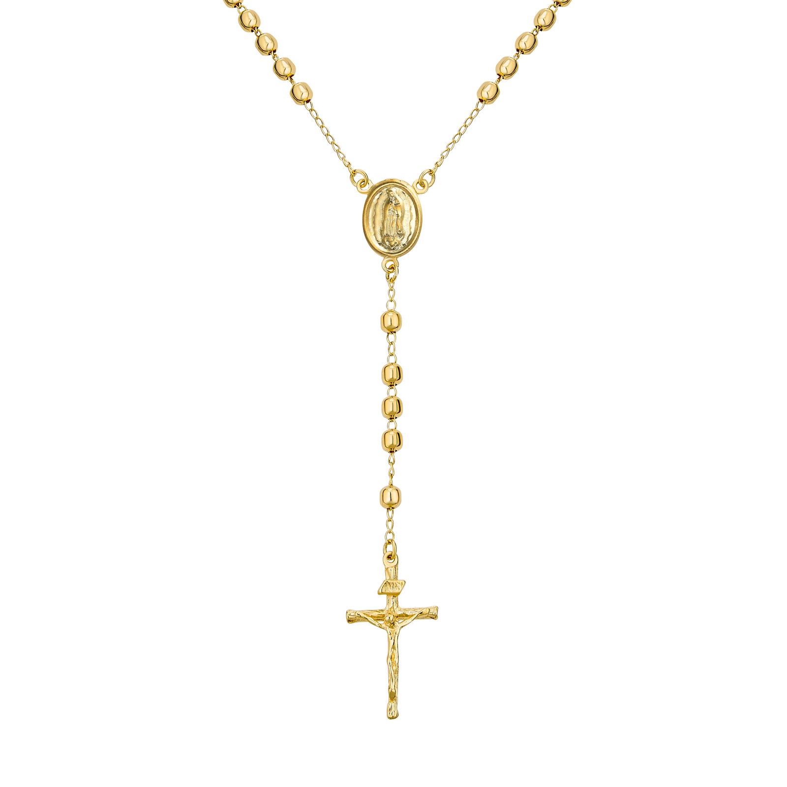 Bling Jewelry Virgin Mary Catholic Rosary Round Bead 3MM Ball Gold Plated Necklace