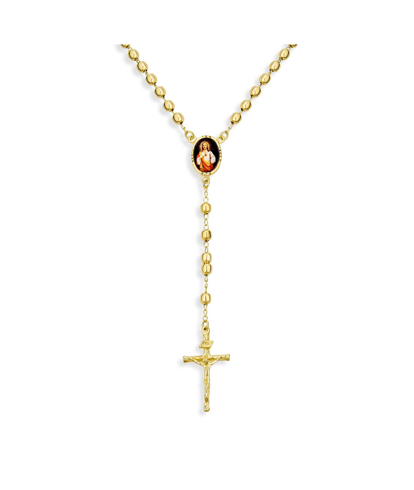 Bling Jewelry католическое розарийное ожерелье с бусинами и крестом из латуни с напылением 18K Gold