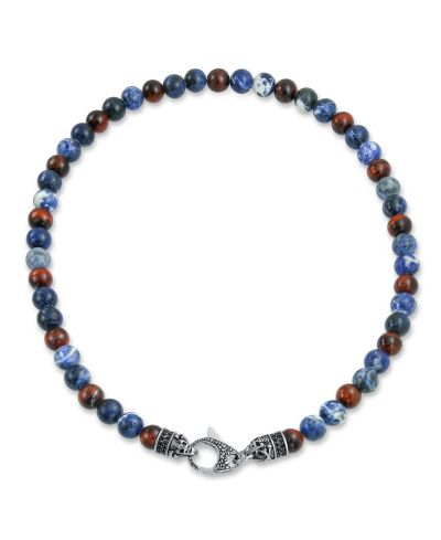 Bling Jewelry Blue Sodalite Brown Tiger Eye Ball Bead Strand Necklace Stainless Steel