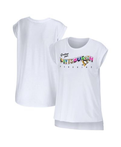 Women's WEAR by Erin Andrews White Pittsburgh Penguins Greetings From Muscle T-shirt