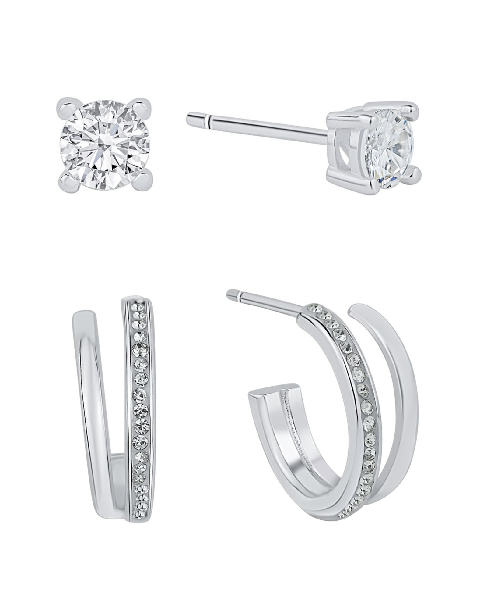 And Now This Crystal Hoop and Cubic Zirconia Stud Earring Set