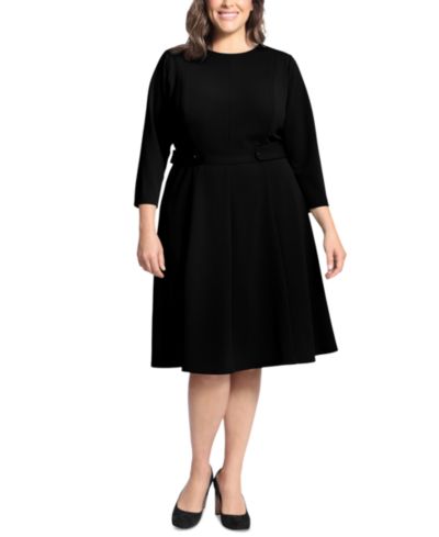 Женское платье London Times Plus Size 3/4-Sleeve Tab-Waist Fit & Flare