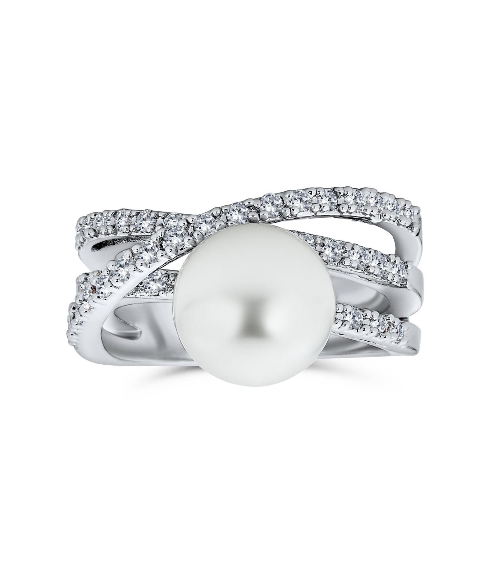 Bling Jewelry Коктейльное кольцо с искусственным жемчугом и CZ