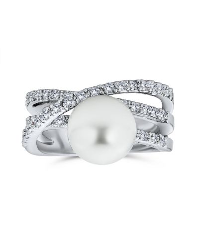 Bling Jewelry Коктейльное кольцо с искусственным жемчугом и CZ