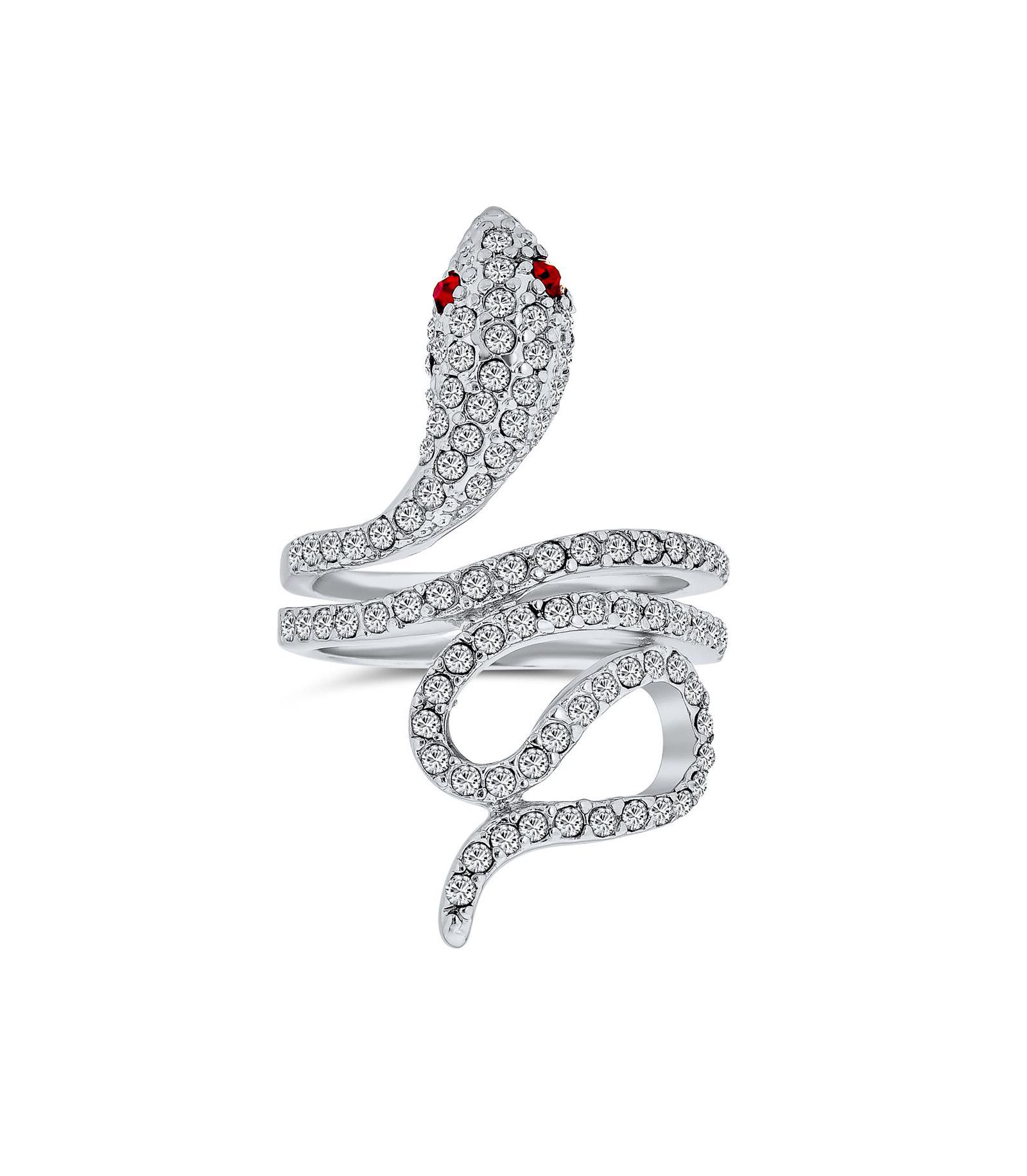 Bling Jewelry Fancy Pave Ruby Eye CZ Snake Cocktail Ring Full Finger Band Silver Plated