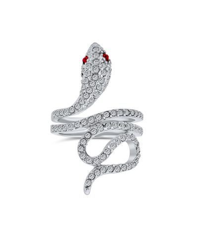 Кольцо Bling Jewelry Wrap Snake Statement Red Eye Cubic Zirconia Silver Plated