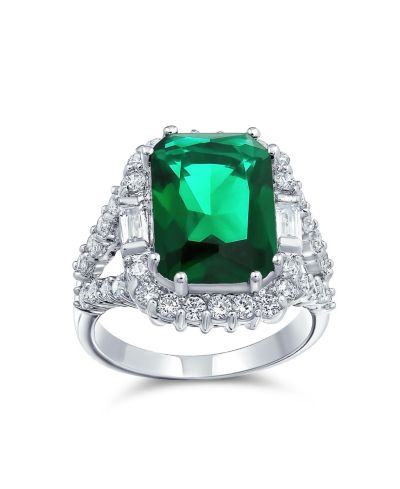 Коктейльное кольцо Bling Jewelry Cubic Zirconia 7CT CZ Green Emerald Cut Art Deco Style