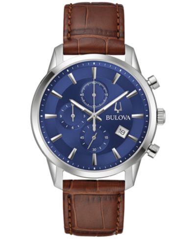 Bulova Мужские классические хронограф часы Sutton Brown Leather Strap 41mm
