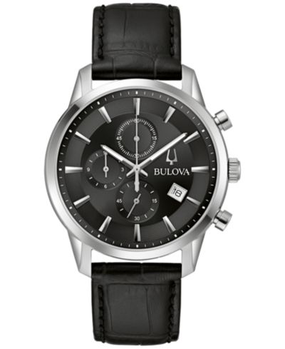 Мужские часы Bulova Chronograph Classic Sutton Black Leather Strap, 41mm