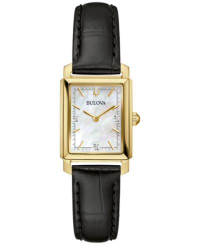 Женские часы Bulova Classic Sutton Diamond Accent Black Leather Strap 21mm