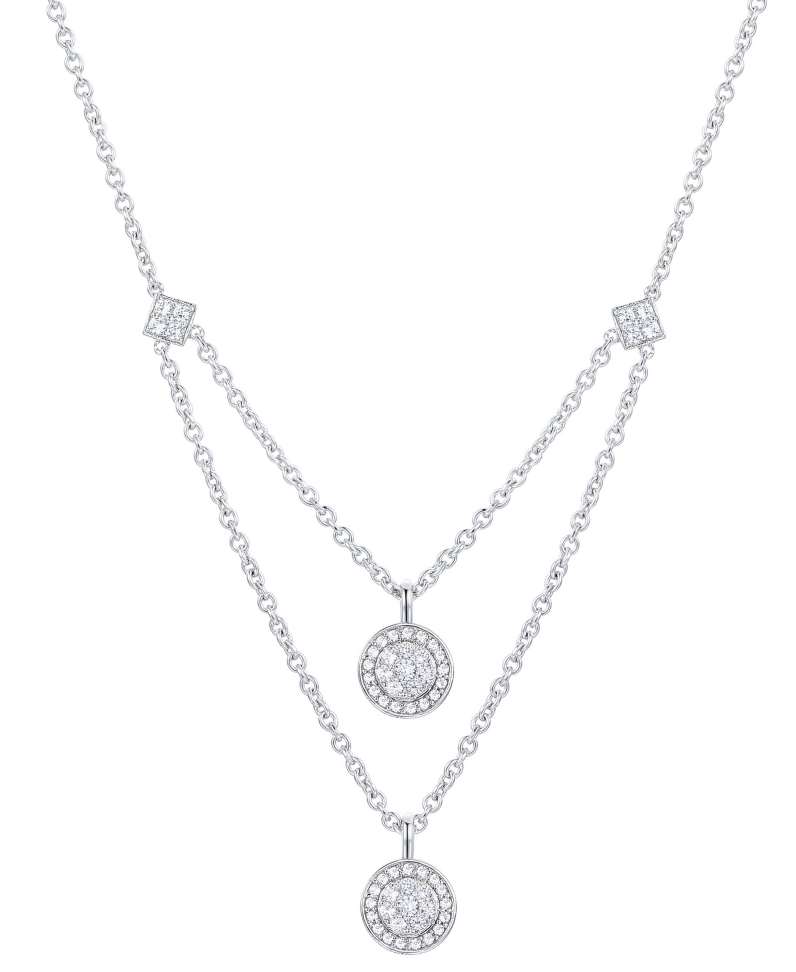 Подвеска-кулон Diamond Halo Cluster Layered в Sterling Silver, 16" + 2" extender