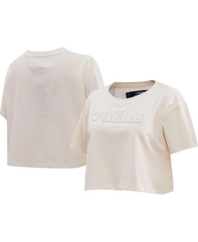 Women's Pro Standard Cream Philadelphia 76ers Neutral Boxy Crop T-shirt